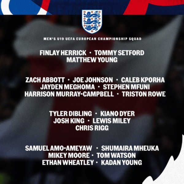 England team s European Youth Championship list: Dibring, Rigg and Whitley are on the list, Chelsea s three players